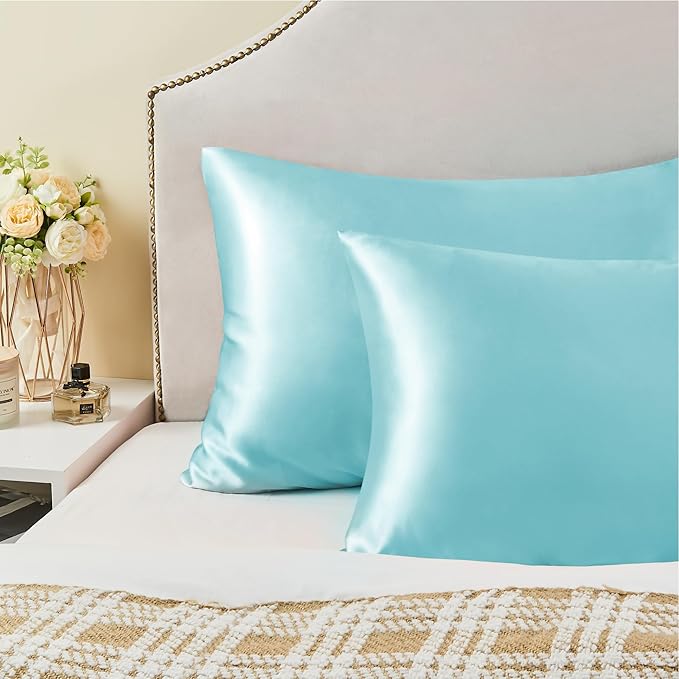 BEDELITE Satin Pillowcase for Hair and Skin, Super Soft Similar to Silk Pillow Cases 4 Pack with Envelope Closure, Cooling Pillowcases for Women Men (20"x30" Queen Size, Blue)