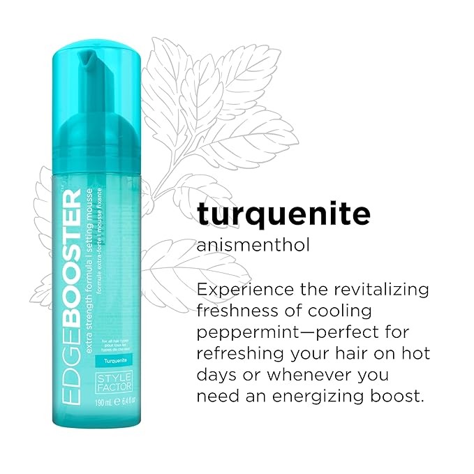 Style Factor EDGE BOOSTER Extra Strength Setting Mousse Travel Size โ Frizz Control, Extra Volume, and Conditioning โ 2.5oz Turquenite Mousse for Curly Hair
