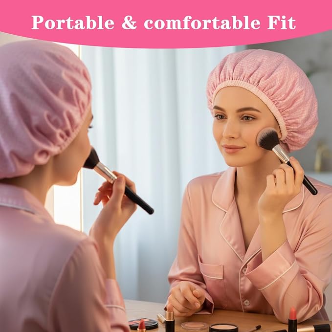2Pcs Pink Deep Conditioning Hot Oil Hair Treatment Caps, Double Layer, Waterproof Deep Conditioning Hair Cap, Reusable Shower & Steam Caps