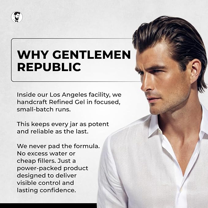 Gentlemen Republic 8oz Refined Hair Gel - Professional Formula for 24 Hour Shine and Hold, Humidity Resistant, 100% Alcohol-Free and Never Flakes, Made in the USA