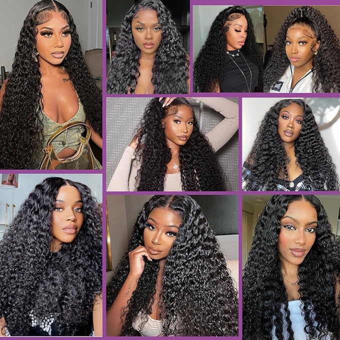 28Inch 13X6 Lace Front Wigs Human Hair 200% Density Deep Wave HD Transparent Lace Front Wigs Human Hair Pre Plucked Glueless Wigs Deep Curly Human Hair for Women With Baby Hair