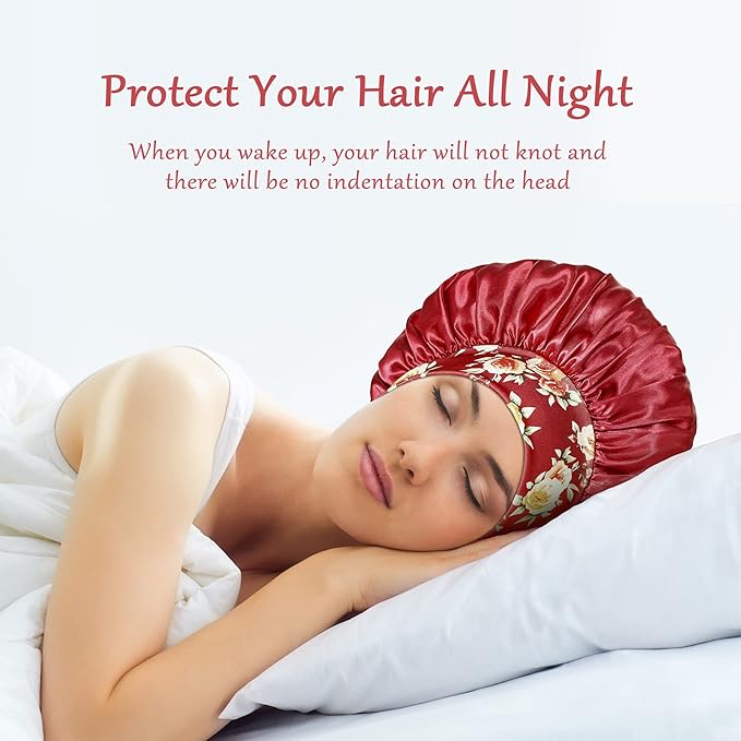 3 Pack Satin Bonnet Silk Hair Bonnet for Sleeping, Sleep Bonnets for Women Large Wide Soft Band Sleep Cap for Curly Hair Braids
