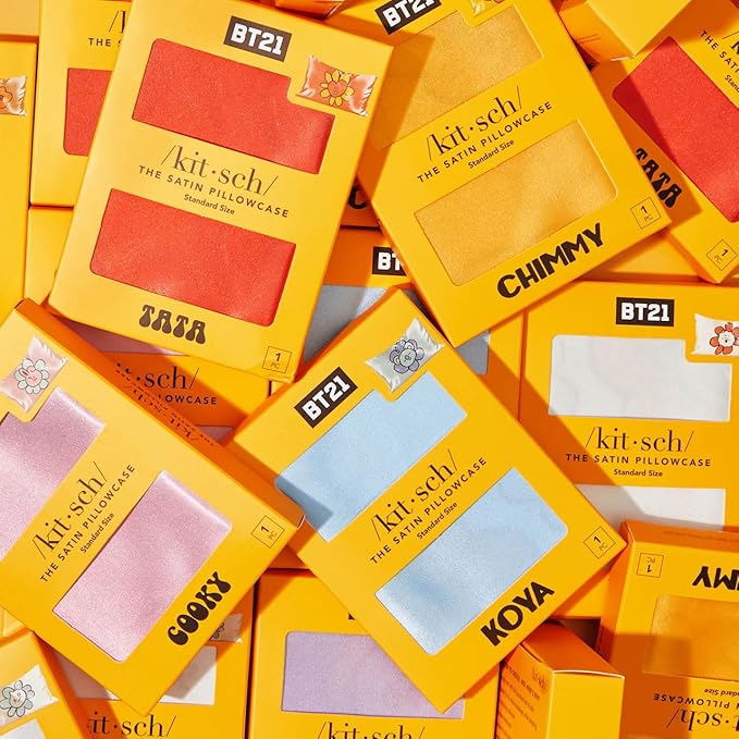 Kitsch x BT21 Satin Pillowcase with Zipper – Better Than Silk Pillowcase, Mang Character & Funky Floral Print – Soft Cooling Toddler Bed Time Pillow Case for Hair & Skin – King Size 19x36