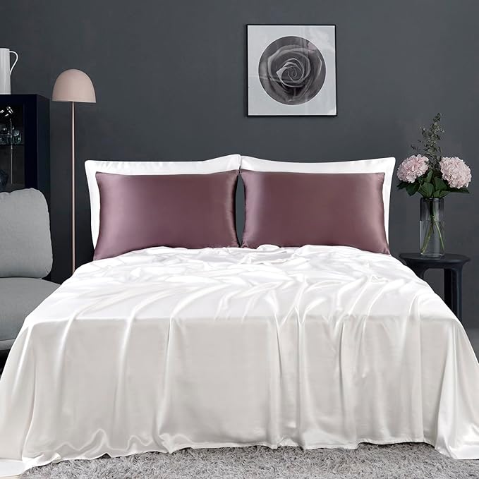 ZIMASILK 100% Pure Mulberry Silk Pillowcase for Hair and Skin Health,Soft and Smooth,Both Sides Premium Grade 6A Silk,600 Thread Count,with Hidden Zipper,1pc (Queen 20''x30'',Dark Mauve)