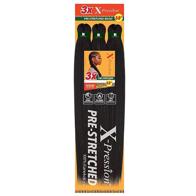 Sensationnel X-pression prestretched braiding hair - 3x braid 58 inch all kanekalon flame retardant synthetic braid for box braids and twists (1 pack, T1B/EMERALD)