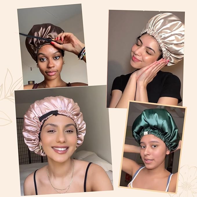 YANIBEST Adjustable Satin Bonnet Double Layer Hair Bonnet for Sleeping Bonnets for Women Hats Curly Natural Hair, Black