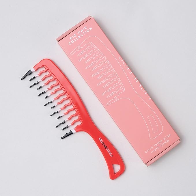 Big Hair Tools Extra Large Wide Tooth Comb for Thick, Curly, Wavy or Long Hair - Frizz-Free Detangling Shower Comb - Orange