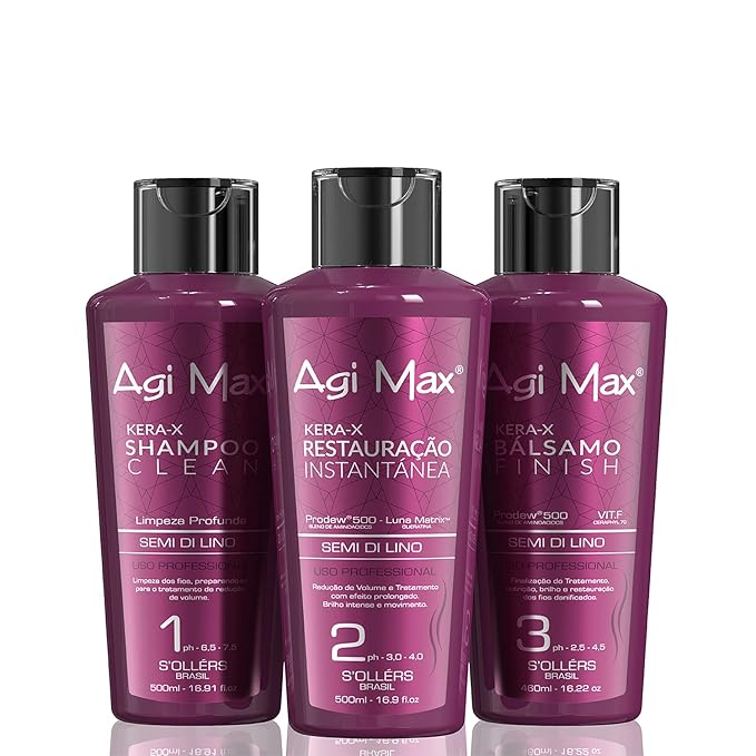 Brazilian Natural Keratin Hair Treatment Kit for Straightening Curls and Frizz, Reducing Dry Damage, Nourish and Hydrate Root to Tip, Support Color Treated Styles - 1 liter 3 Steps 3 x 500ml