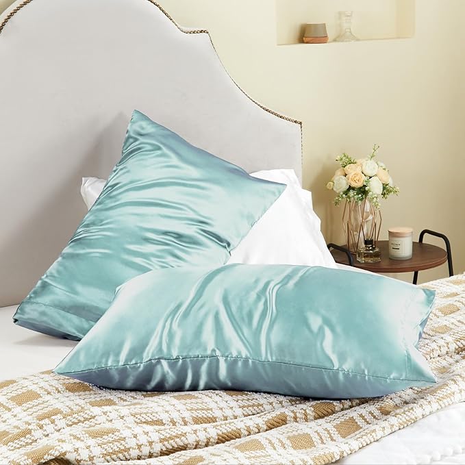BEDELITE Satin Pillowcase for Hair and Skin, Super Soft and Cooling Similar to Silk Pillow Cases 2 Pack with Envelope Closure, Gift for Women Men(20"x36" King Size, Blue Grey)