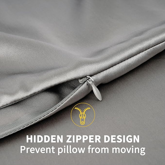 ZIMASILK 100% Pure Mulberry Silk Pillowcase for Hair and Skin Health,Soft and Smooth,Both Sides Premium Grade 6A Silk,600 Thread Count,with Hidden Zipper,1pc (Queen 20''x30'', Gray)