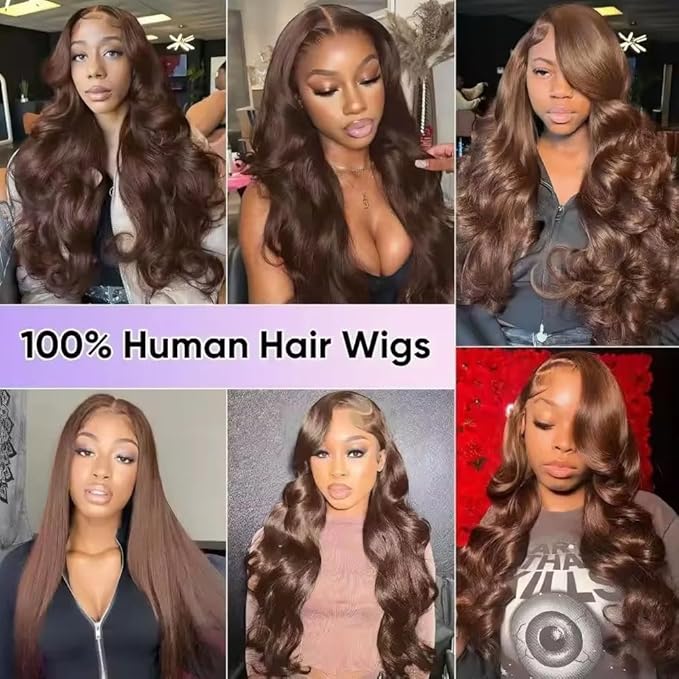 MEGOOD 200% Density Chocolate Brown Lace Front Wig Human Hair 13x6 Body Wave Lace Front Wigs Colored Human Hair Wigs For Women HD Transparent Lace Front Wig(26 Inch,Chocolate Brown Wig)