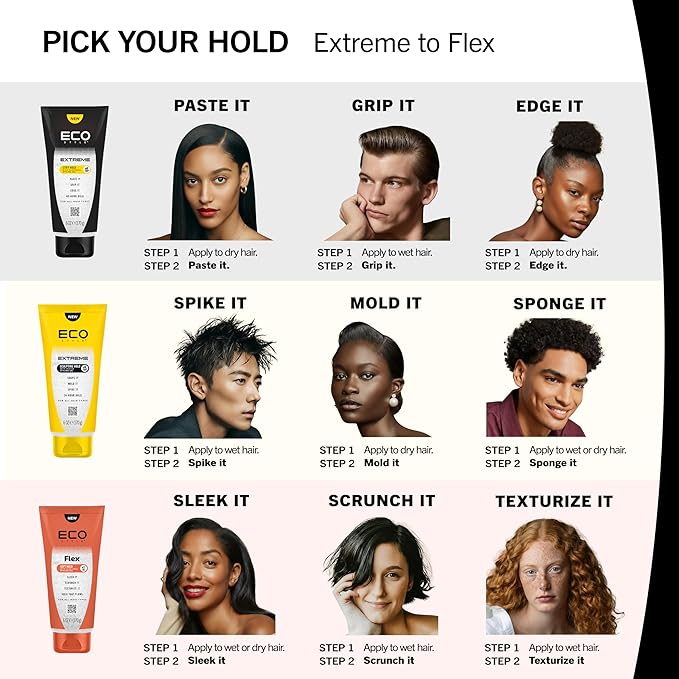 Eco Style Extreme Stiff Hold Gel — Maximum Hold Styling Gel for Textured Hair, Long-Lasting Definition and Control, Alcohol-Free Formula, 6 oz