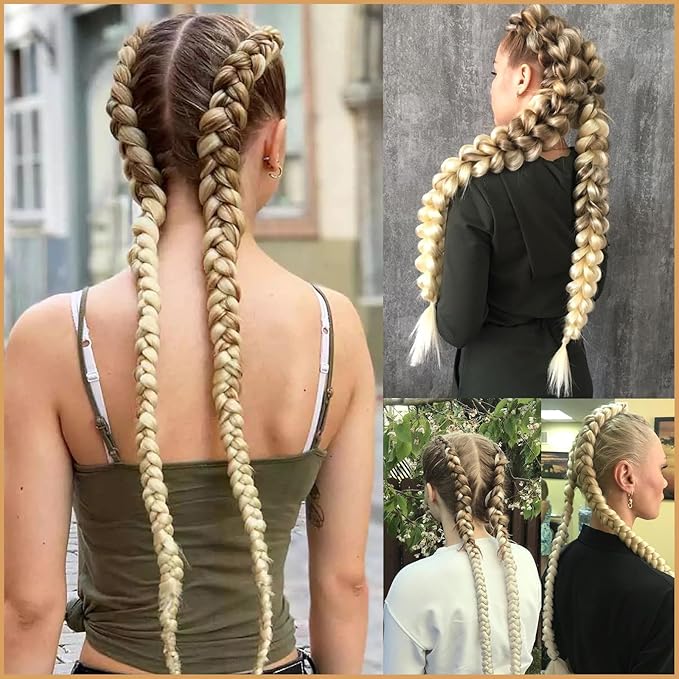 Ombre Blonde Pre stretched Braiding Hair 2 Packs Pre feathered Braid Hair Extensions 30 Inches Synthetic Hair Braids