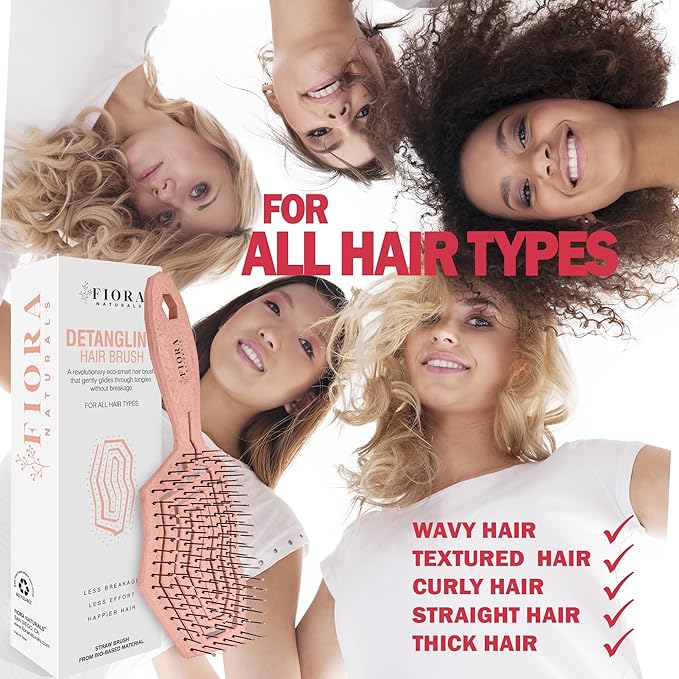 Fiora Naturals Hair Detangling Brush for Women - Detangler Hair Brush w/Flexible Soft Bristles, Gently Glides Through Tangles, Curly, Fine, Dry & Shower Wet HairBrush, cepillo para cabello, Rose Gold