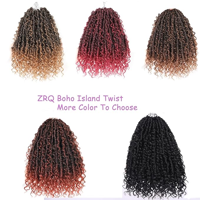 ZRQ Goddess Passion Twist Hair with Curly End 18 Inch Pre Twisted Passion Twist 8 Packs Ombre Brown Pre Looped Long Boho Style Crochet Braids Hair Extensions for Women
