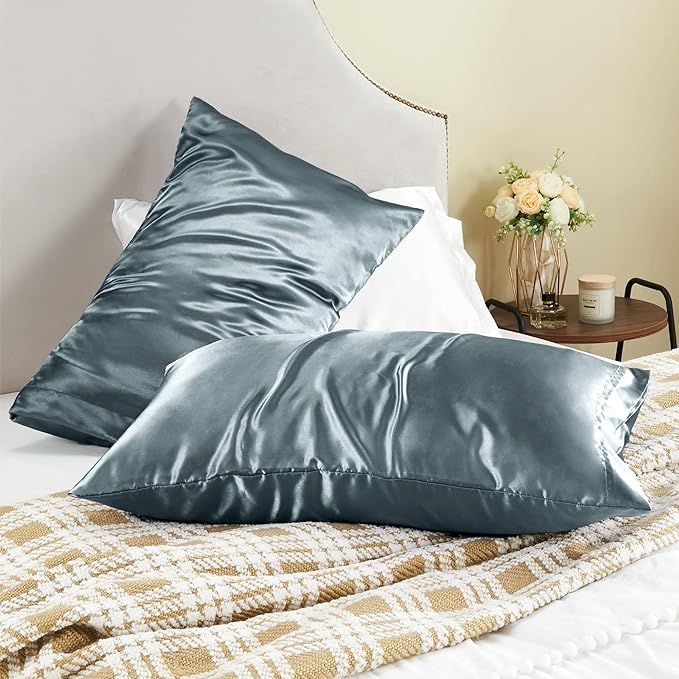BEDELITE Satin Pillowcase for Hair and Skin, Super Soft and Cooling Similar to Silk Pillow Cases 2 Pack with Envelope Closure, Gift for Women Men(20"x26" Standard Size, Space Grey)