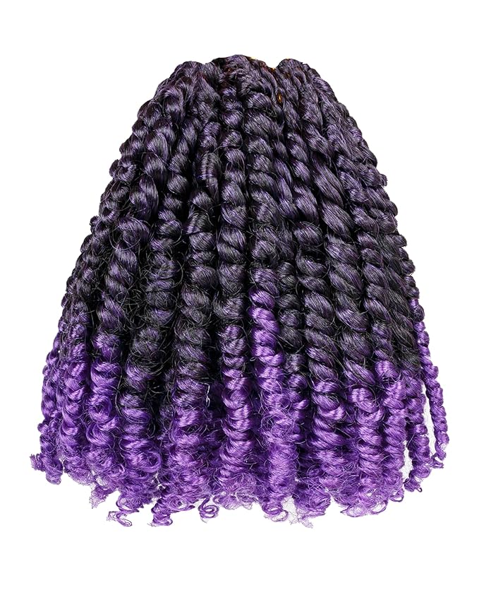 Super Short Passion Twist Crochet Hair for Black Women and Kids-6 Inch 7 Packs Ombre Purple Pre Looped Pre-twisted Passion Twist Hair,Bob Spring Kinky Twist Bohemian Curl(6"-7P,Tpurple)