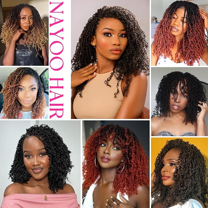 NAYOO 12 Inch Yanky Twist Crochet Hair - 8 Packs (30 Stands/Pack) Mini Passion Twist with Curly Ends Synthetic Pre-Looped Crochet Braids Braiding Hair(12 Inch, T350)
