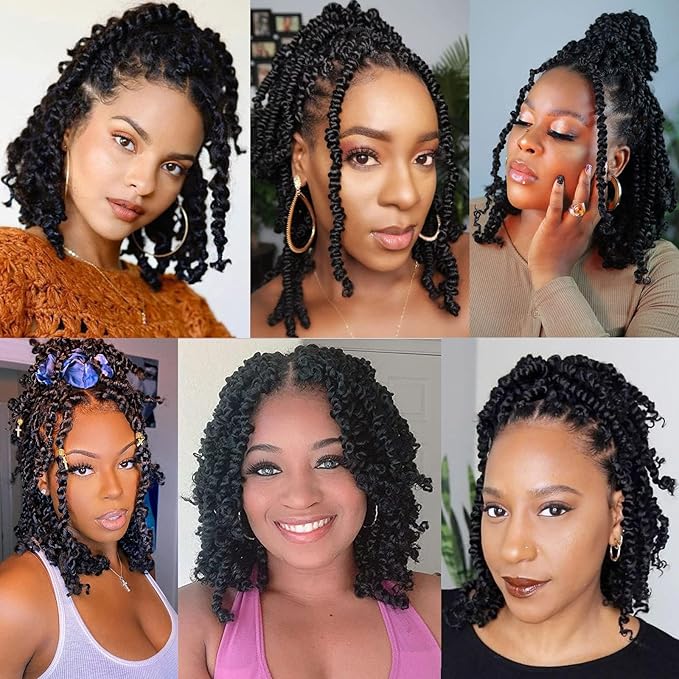 Xtrend 8 Packs Pre-twisted Passion Twist Crochet Hair 14 Inch Natural Black Pre-looped Crochet Braids Hair For Women Bohemian Synthetic Passion Braiding Hair Extension (8packs, 1B#)