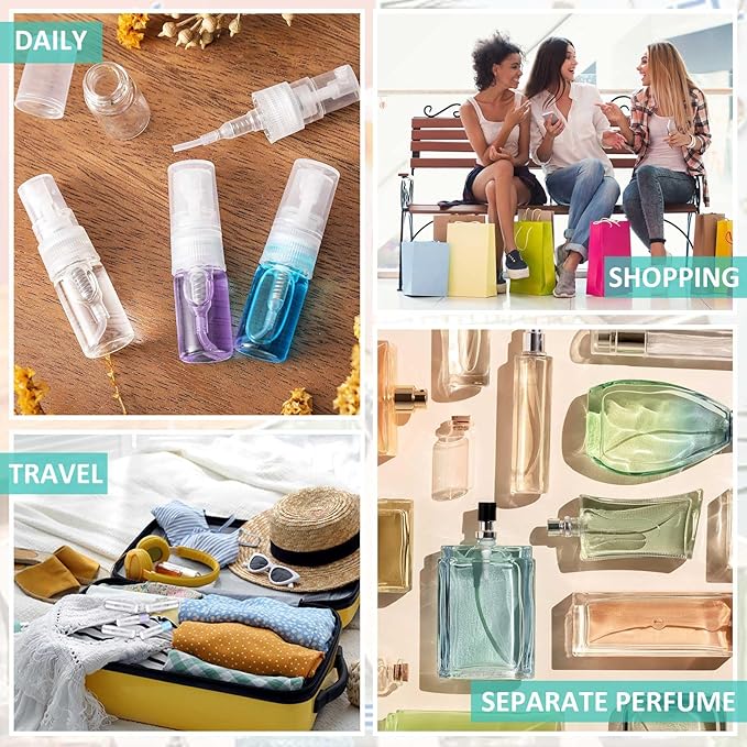 Zhehao 400 Pcs Mini Spray Bottles Clear Glass Perfume Bottles Refillable Fine Mist Perfume Atomizer Portable Empty Sample Containers for Cleaning, Essential Oils, Travel (Clear Cap,2 ml)