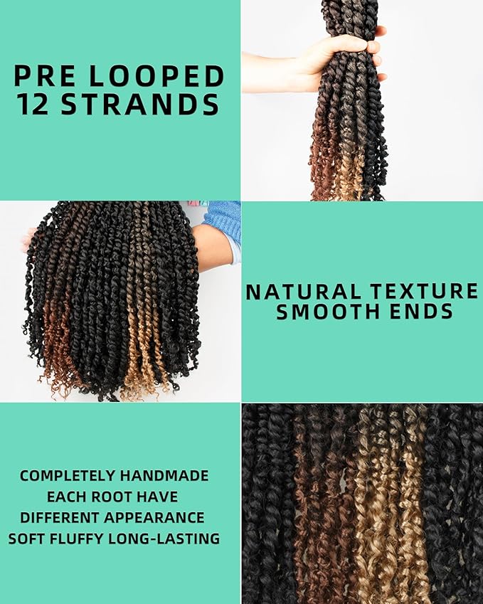 20 Inches 8 Packs crochet twists pre looped,Mixed Colors Combo Pack(6 packs 1B+ 1 pack T1B/27+1 pack T1B/30),Passion Twist Crochet Hair-Super Long Pre-twisted Hair Extensions(20"-8 Packs,1B+T27+T30)