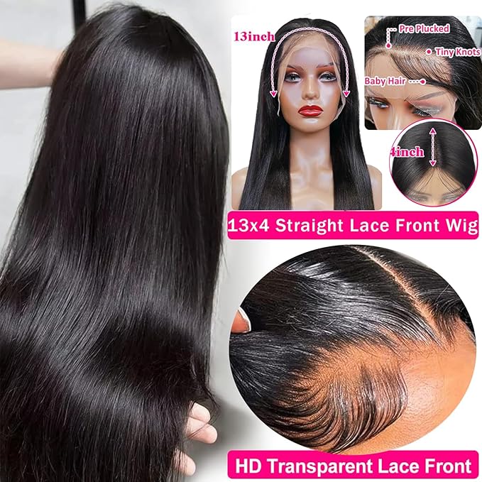 SENSAIRUITE Straight Lace Front Wigs Human Hair 180% Density 13x4 HD Transparent Lace Frontal Human Hair Wigs for Women Pre Plucked Natural Color 18 Inch