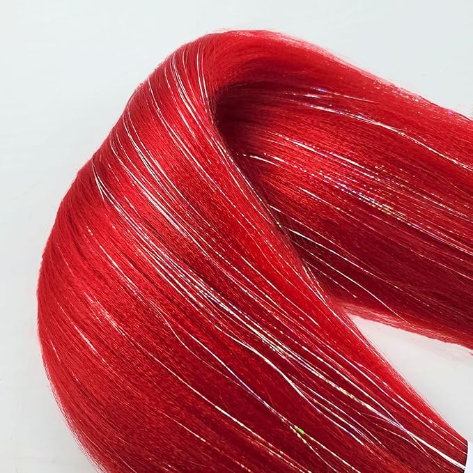 Red Tinsel Braiding Hair Pre stretched Glitter Tinsel Hair Prestretched Braiding Hair Sparkle Tinsel Ez Braid Braiding Hair