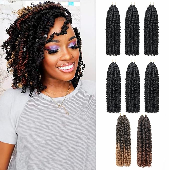 Passion Twist Crochet Hair-Mixed Color Combo Pack(6 packs 1B+1 pack T1B/27+1 pack T1B/30),Pre-twisted Pre Looped Synthetic Braided Hair Extensions For Black Women and Kids(10"-8 Packs,1B+T27+T30)