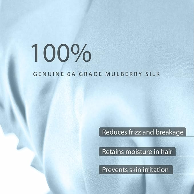 SissiLita 100% Silk Bonnet for Sleeping, Mulberry Silk Sleep Cap with Tie Band for Curly Hair Care (Blue)