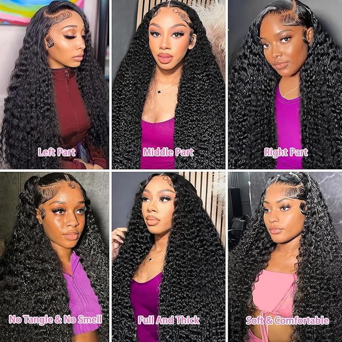 32Inch Deep Wave Lace Front Wigs Human Hair 200% Density 13x6 HD Transparent Deep Curly Lace Front Wigs for Women Pre Plcked Glueless Wigs with Baby Hair