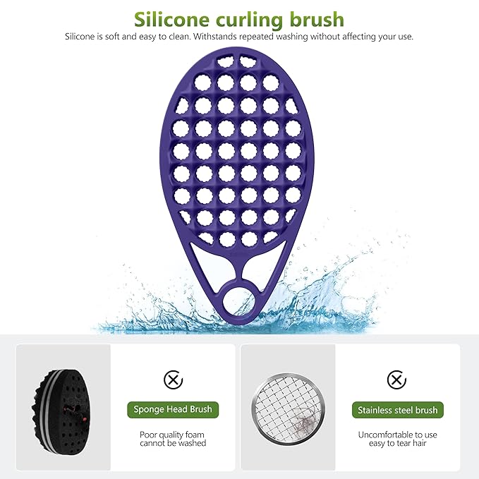 KOUPA Magic Silicone Curly Hair Brush, One Piece Twist Curl Comb for Afro Curls, Washable Hair Tool for Men Women, Purple, 2 Pieces