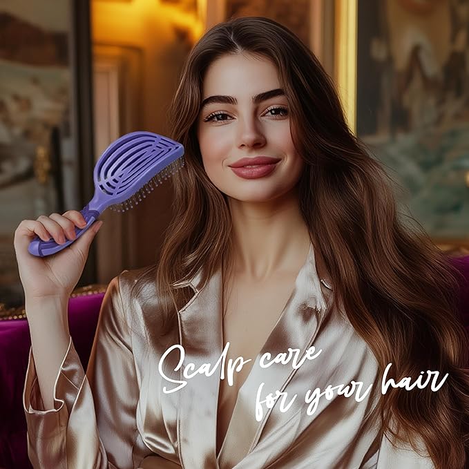 NuWay 4HAIR DoubleC PRO U.S. Patented Double Curved Detangling Brush is Hair Dryer Safe (Hyacinth)
