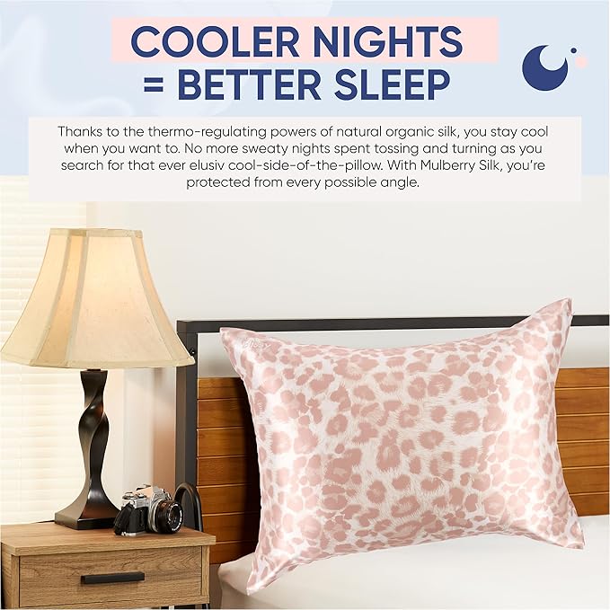 Blissy Silk Pillowcase - 100% Pure Mulberry Silk - 22 Momme 6A High-Grade Fibers - Silk Pillow Cover for Hair & Skin - Regular, Queen & King (Nicole Miller - Mauve Cheetah, Standard)