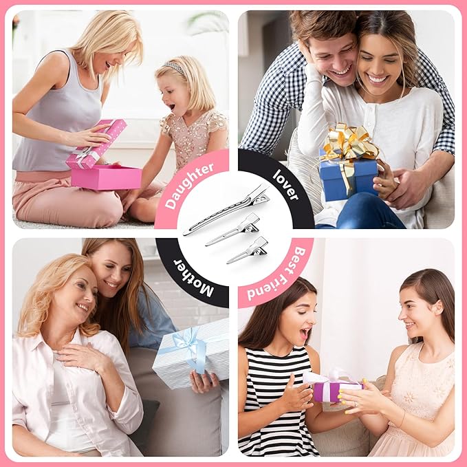 Metal Alligator Hair Clips for Women,Duck Billed Hair Pins 52pcs, Silver Professional Styling Hair Clips for Long Hair Cutting & Needle Rolling& Give Gift- Viywicz