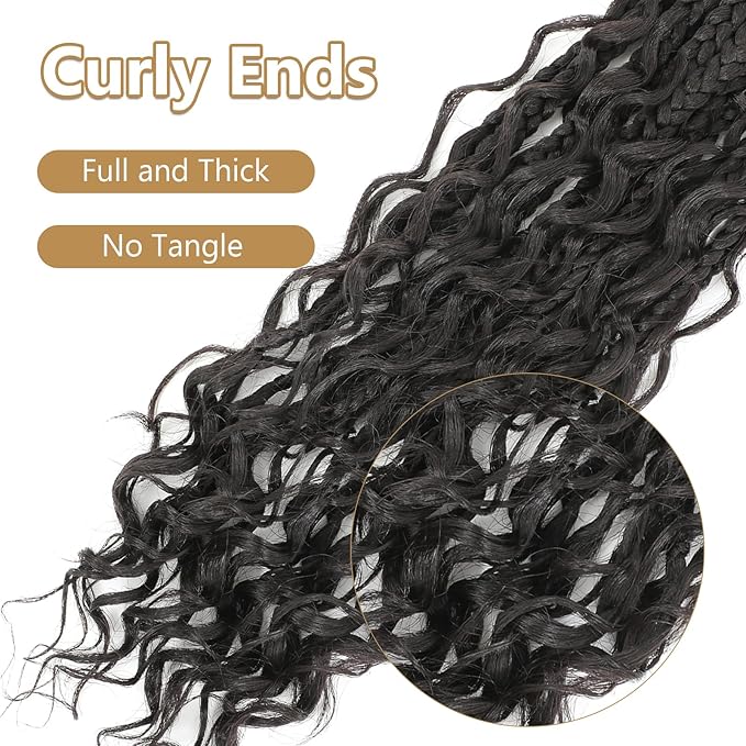 8 Packs Box Braids Crochet Hair With Curly Ends 12 Inch Goddess 3X Bohemian Braiding for Black Women(12(8Packs), 1B)