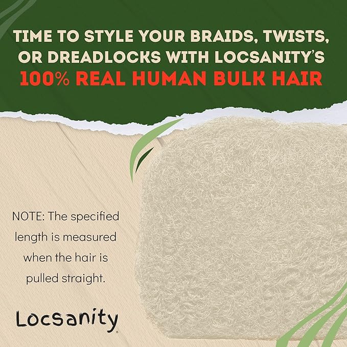 Locsanity Afro Kinky 100% Bulk Natural Human Hair - Braiding Hair for Dreadlocks, Loc Repair, Dreadlock Extensions, Twists, Braids - 16 Inches Long, 1 Oz