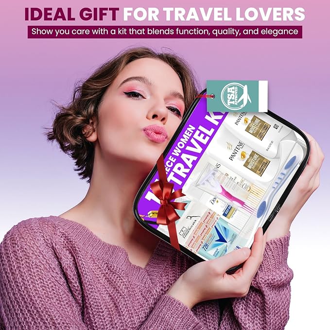 Trektote Bulk Hygiene Kit For Women – (25 Pack) 15 Piece Set – Featuring Top Trusted Brands, TSA Compliant, Bulk Travel Essentials, Includes Shampoo And Conditioner, Lotion, Toiletry Bag & More