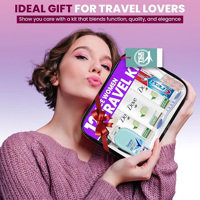 Trektote Travel Toiletry Kit For Women – (5 Pack) 12 Piece Set Of Travel Size Toiletries, TSA Compliant, Travel Essentials, Includes Shampoo And Conditioner, Body Wash, Toiletry Bag & More