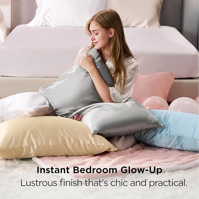 Bedsure Satin Pillowcase 2 Pack Similar to Silk Pillow Cases Standard Size, Pillow Case for Sleeping Women with Envelope Closure, Gifts for Women Men, Champagne Gold, 20x26 Inches, 2pcs