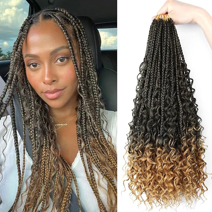 20 inch Goddess Box Braids Crochet Hair for Black Women Boho Box Braids 8 Packs Crochet Box Braids Curly Ends Crochet Hair Pre-looped Synthetic Braiding Hair Extension T27
