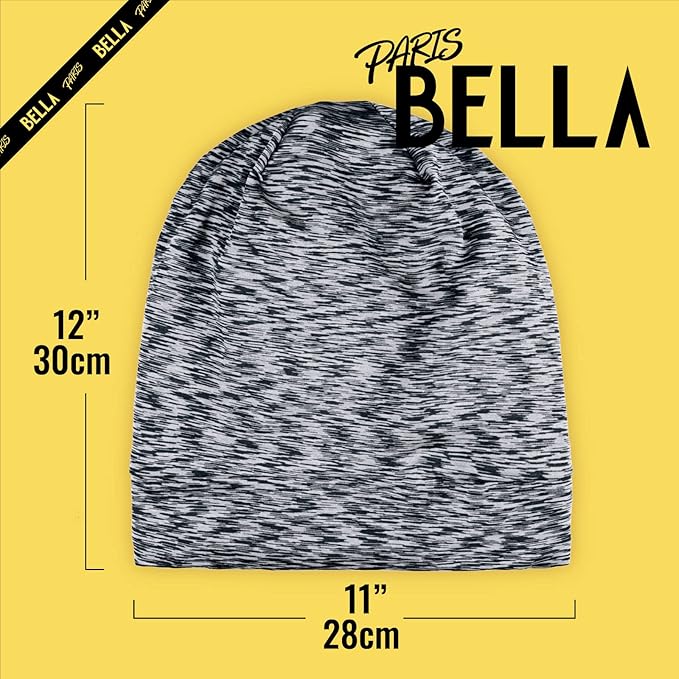 Satin Lined Sleep Cap Bonnet for Curly Hair and Braids, Stay On All Night Hair Wrap with Adjustable Strap for Women and Men, Black and Grey, Pack of 2