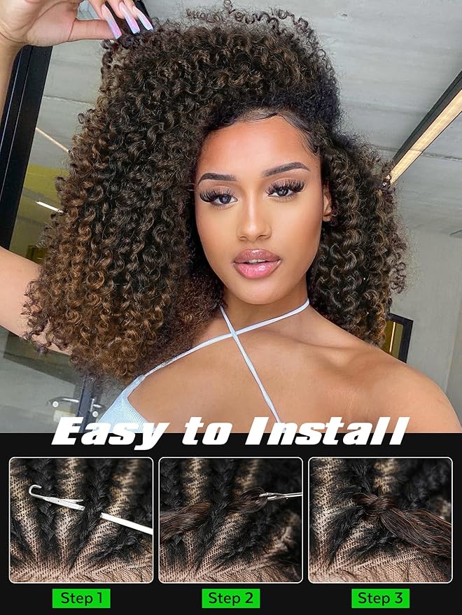 LADY MIRANDA Afro kinky Curly Crochet Hair Marlybob Braiding Hair Extensions for Black Women Jerry Curl Crochet Hair 6X Braid Hair Short Passion Twis Synthetic Extensions (Ombre Brown)