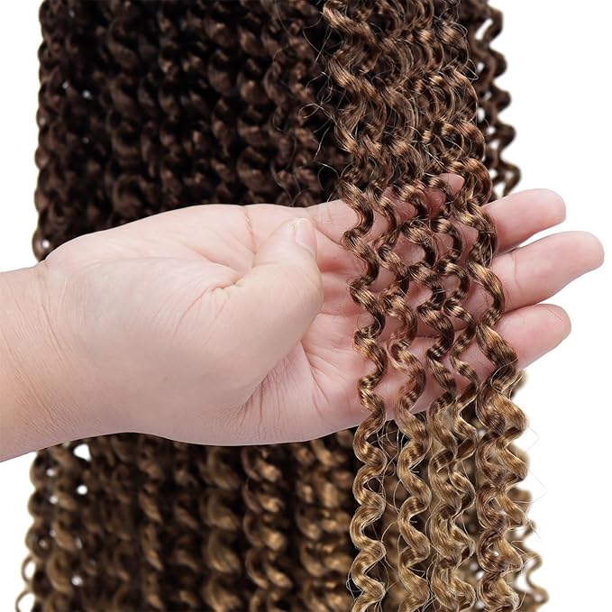 Dorsanee Ombre Passion Twist Hair 24 Inch 7 Packs Water Wave Crochet Hair Long Bohemian Curly Braiding Hair for Butterfly Locs, Faux Locs, Boho Style Spring Twist Crochet Braids (1B/30/27#)