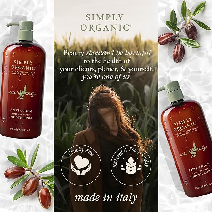 SIMPLY ORGANIC Frizz Control Deep Scalp & Hair Conditioner, Made in Italy, All Natural Cruelty Free Hair Care for Women & Men, Aloe, Jojoba Oil, Olive Leaf Extract, 32 fl oz/958 ml, ANTI-FRIZZ