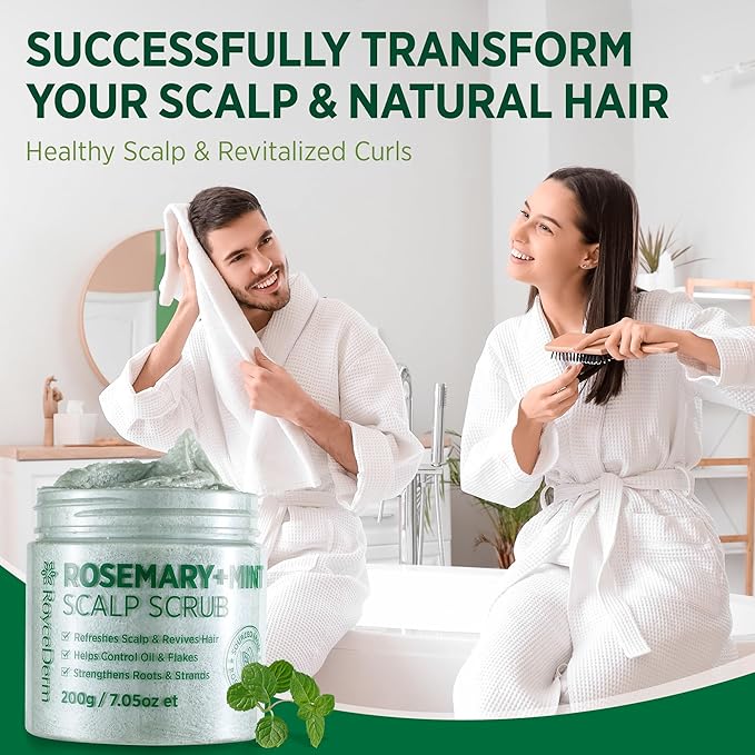 RoyceDerm Rosemary Mint Scalp Scrub – Exfoliating Scalp Treatment for Oily, Flaky & Itchy Scalp – Supports Hair Growth, Oil Control & Dandruff Relief with Rosemary & Peppermint Oils, Menthol & Silica