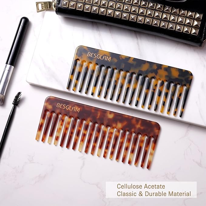 Wide Tooth Comb for Curls & Thick Hair - Large Detangling Comb for Women, 6 Inch Full-hand Length Acetate (Anti-Static), Wet/Dry Use, Reduces Breakage, 2 Pack (Tortoise & Tokyo)