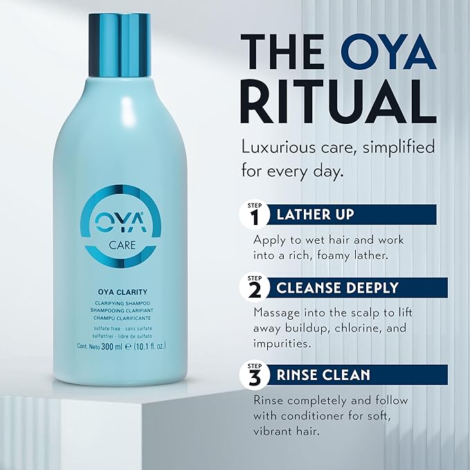 OYA CLARITY Clarifying Shampoo - Sulfate Free Deep Cleanser for Oily Hair & Scalp - Gentle Anti-Residue Shampoo with Amino Acids, Sea Kelp & Green Tea Essentials for Curly, Color Treated Hair - 300ml