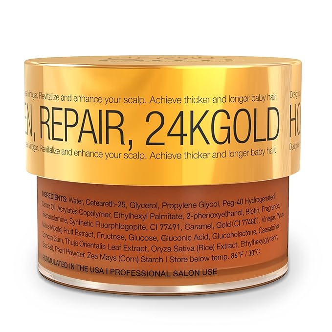 Edge Lux Edge Gro+ Real 24K Gold Repairing Edge Control Gel with Castor Oil, Biotin, Miracle Mineral, and Pearl Powder - Strengthening Hair Gel for All Hair Types, 3.53 Ounce