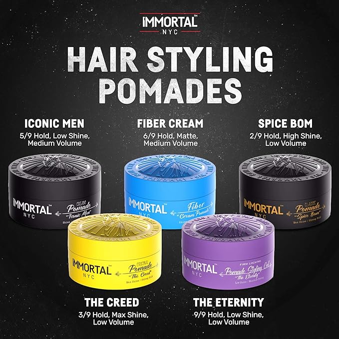 Immortal NYC Iconic Men Cream Pomade - Flex Medium/Stong Hold - Low Shine All Natural Water-Based Hair Cream Pomade for Men - No Residue, All Hair Types