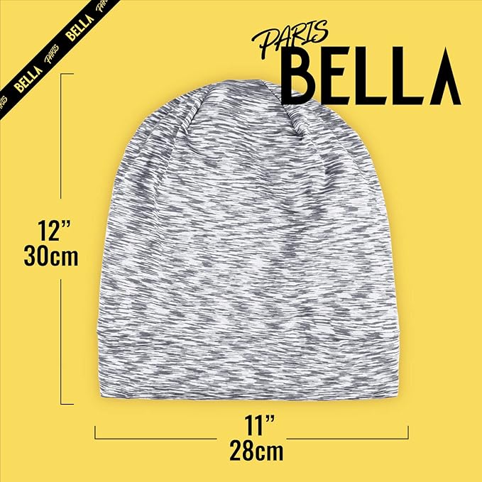 Satin Lined Sleep Cap Bonnet for Curly Hair and Braids, Stay On All Night Hair Wrap with Adjustable Strap for Women and Men, Light Grey and White, Pack of 1